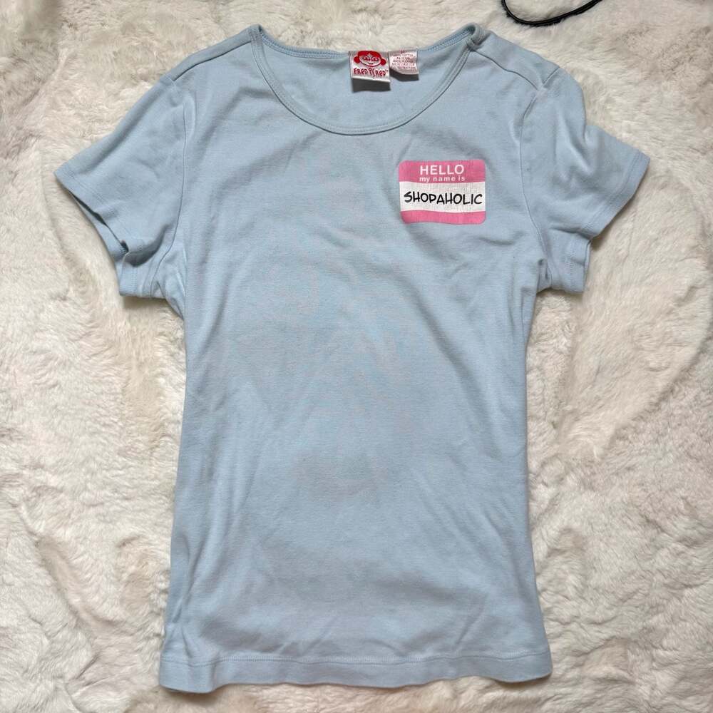 Fred Is Red Hello My Name Is Shopaholic Graphic T-Shirt Size M